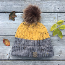 Load image into Gallery viewer, Two Toned Toque - Grey and Yellow
